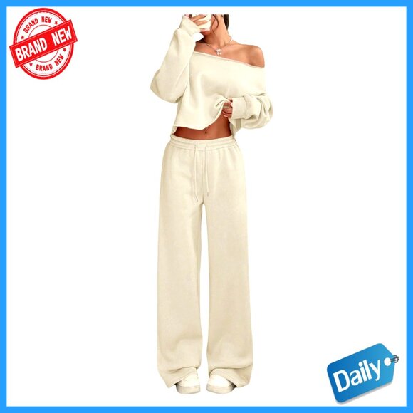 Off Shoulder Crop Top Wide Leg Sweatpants Casual Lounge Set